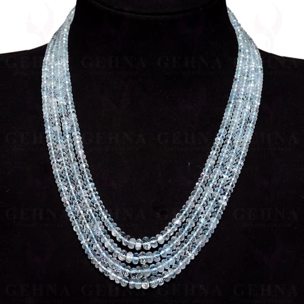 4 Lines 517 Carats Aquamarine Gemstone Faceted Bead Necklace AQ1020