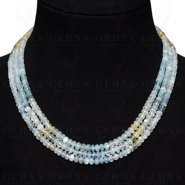 3 Lines 276 Carats Aquamarine Gemstone Plain Bead Necklace AQ1021