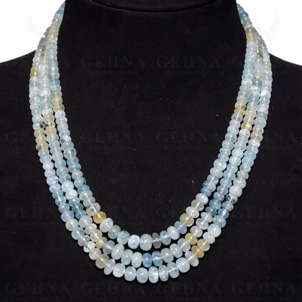 3 Lines 509 Carats Aquamarine Gemstone Plain Bead Necklace AQ1022