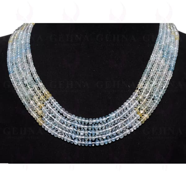 5 Lines 429 Carats Aquamarine Gemstone Plain Bead Necklace AQ1024