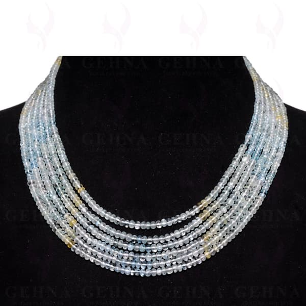 6 Lines 320 Carats Aquamarine Gemstone Plain Bead Necklace AQ1025