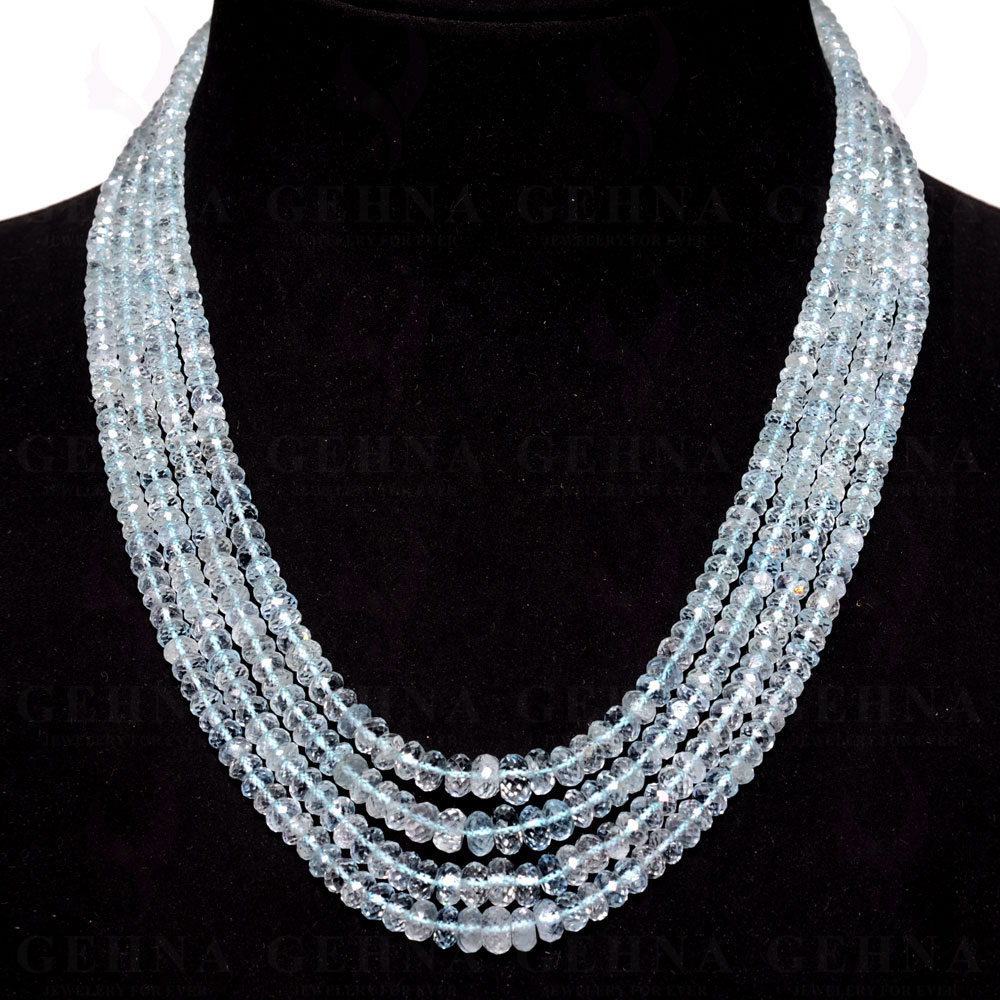 4 Lines 438 Carats Aquamarine Gemstone Faceted Bead Necklace AQ1002