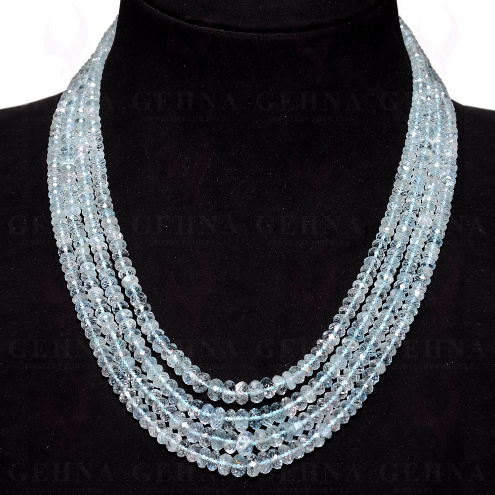 4 Lines 463 Carats Aquamarine Gemstone Faceted Bead Necklace AQ1003