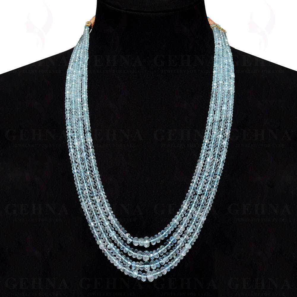 4 Lines 527 Carats Aquamarine Gemstone Faceted Bead Necklace AQ1005