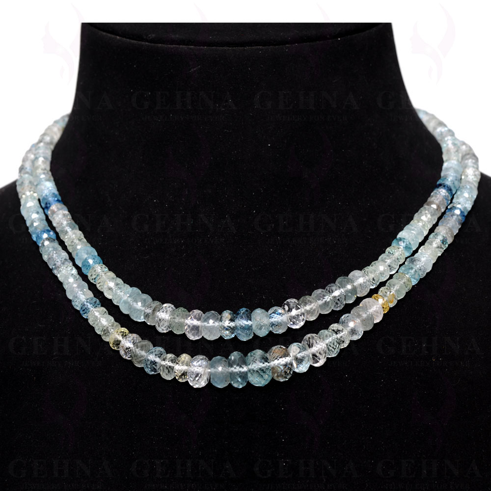 2 Lines 284 Carats Aquamarine Gemstone Faceted Bead Necklace AQ1006