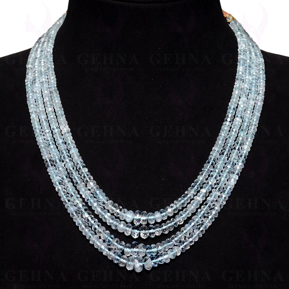 4 Lines 460 Carats Aquamarine Gemstone Faceted Bead Necklace AQ1007