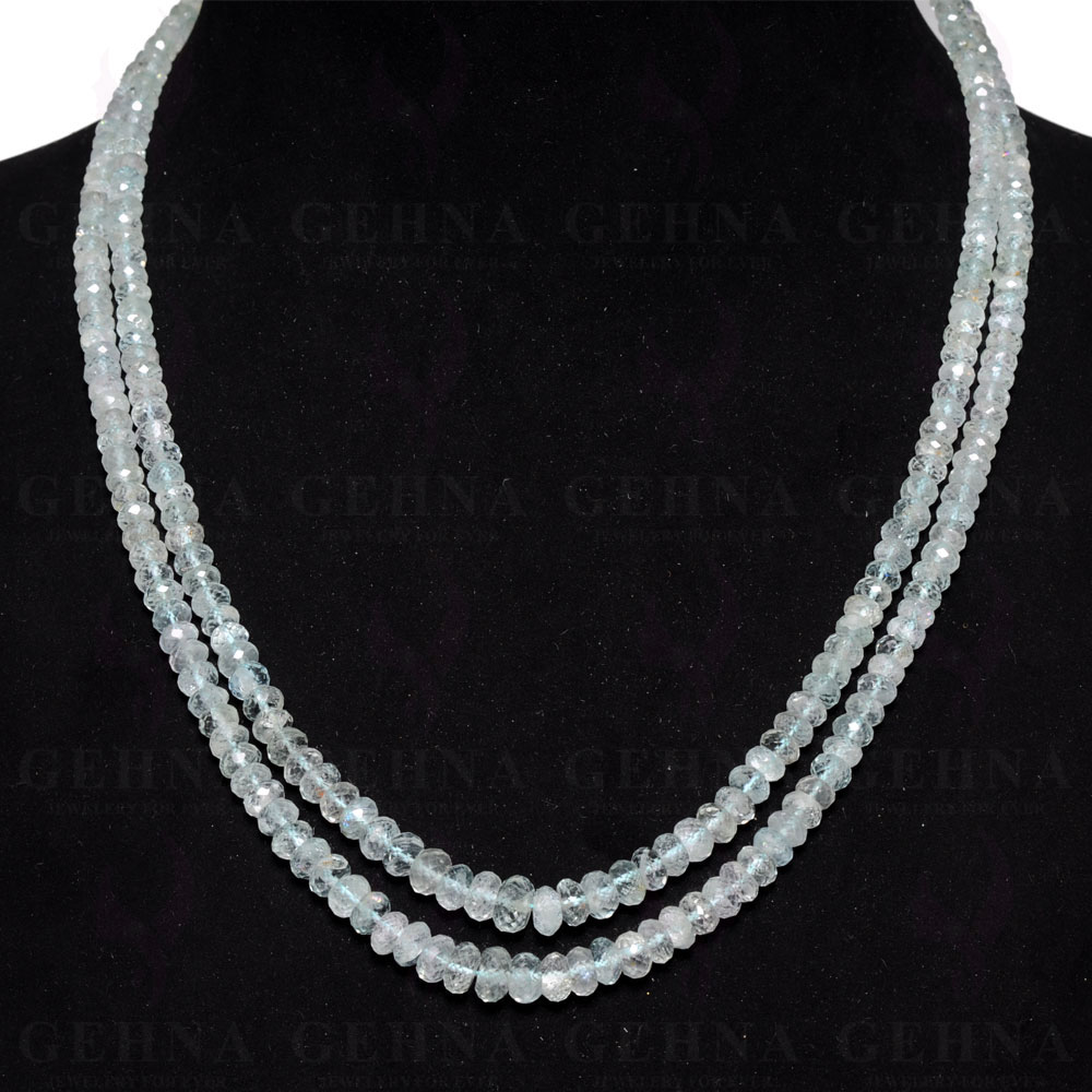 2 Lines 134 Carats Aquamarine Gemstone Faceted Bead Necklace AQ1009