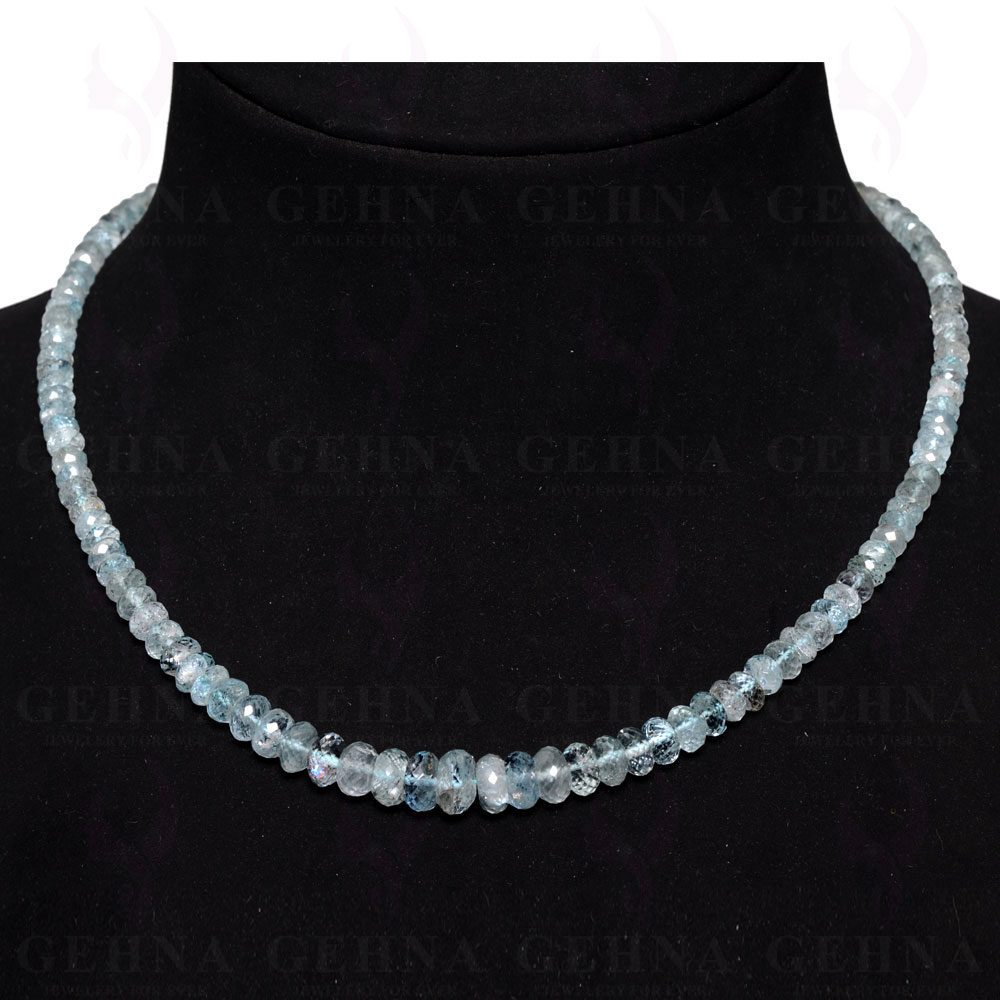 Single Line 137 Carats Aquamarine Gemstone Faceted Bead Necklace AQ1010