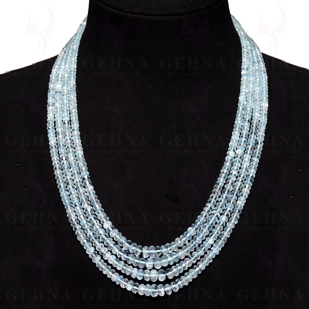 4 Lines 519 Carats Aquamarine Gemstone Faceted Bead Necklace AQ1012