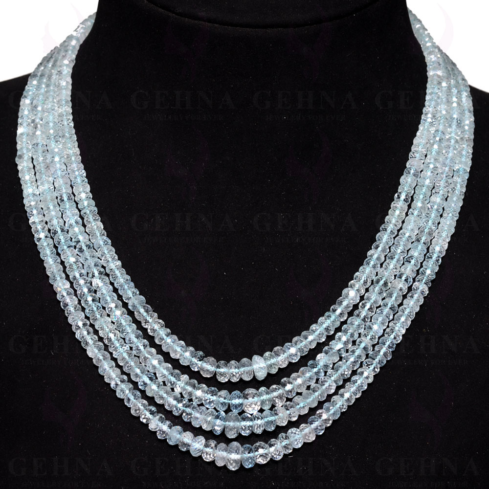 4 Lines 464 Carats Aquamarine Gemstone Faceted Bead Necklace AQ1019