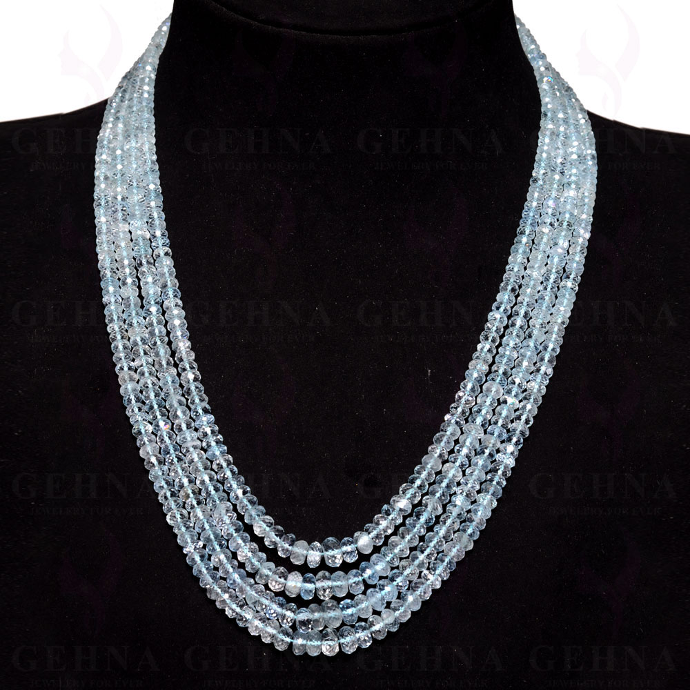 4 Lines 517 Carats Aquamarine Gemstone Faceted Bead Necklace AQ1020