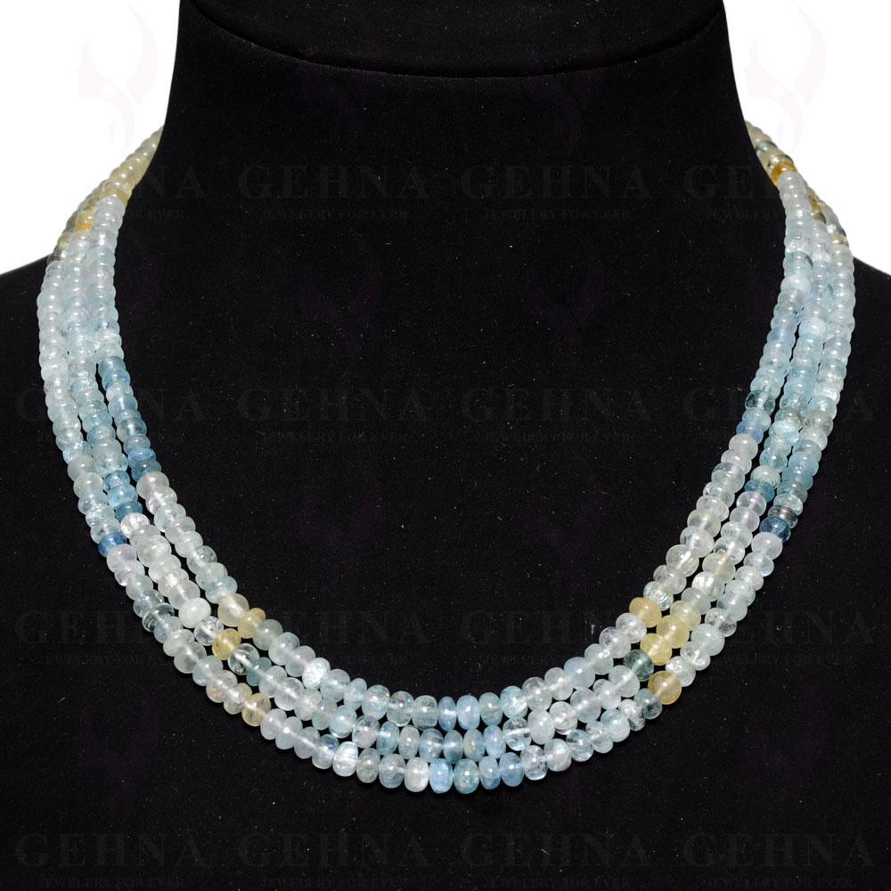3 Lines 276 Carats Aquamarine Gemstone Plain Bead Necklace AQ1021