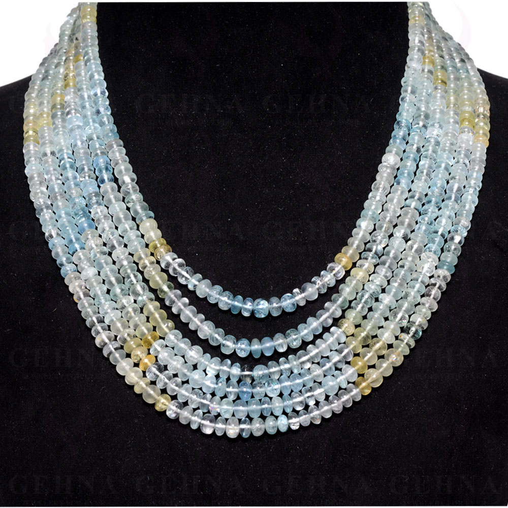 6 Lines 631 Carats Aquamarine Gemstone Plain Bead Necklace AQ1023