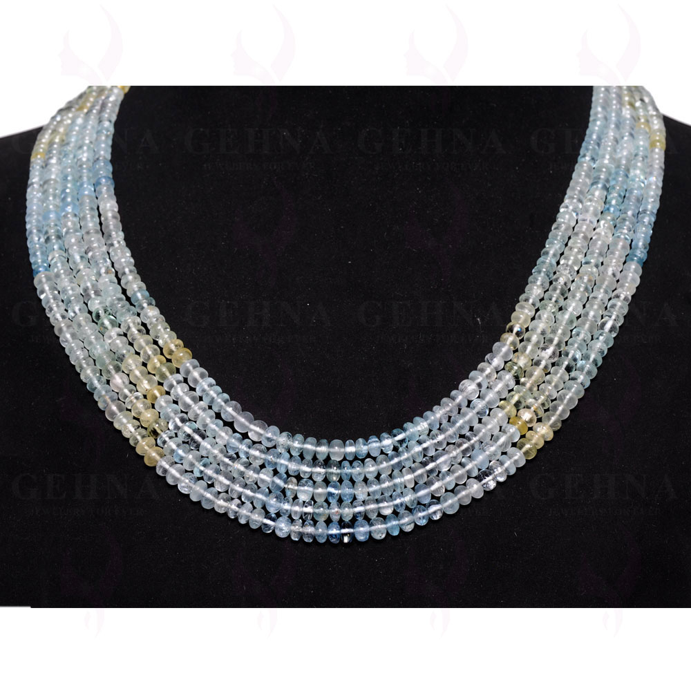 5 Lines 429 Carats Aquamarine Gemstone Plain Bead Necklace AQ1024