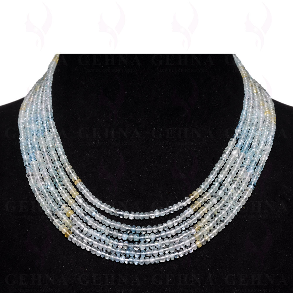 6 Lines 320 Carats Aquamarine Gemstone Plain Bead Necklace AQ1025